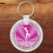 Roze en Witte Persoonlijke Gymnastiek Team Gifts Sleutelhanger (Achterkant)