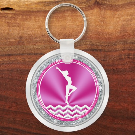 Roze en Witte Persoonlijke Gymnastiek Team Gifts Sleutelhanger (Achterkant)
