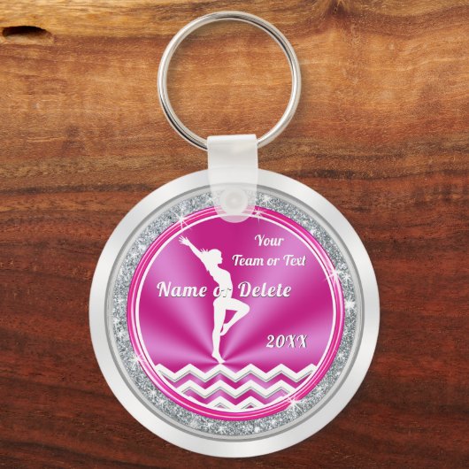 Roze en Witte Persoonlijke Gymnastiek Team Gifts Sleutelhanger (Voorkant)