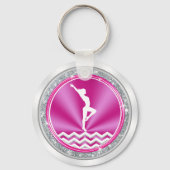 Roze en Witte Persoonlijke Gymnastiek Team Gifts Sleutelhanger (Achterkant)