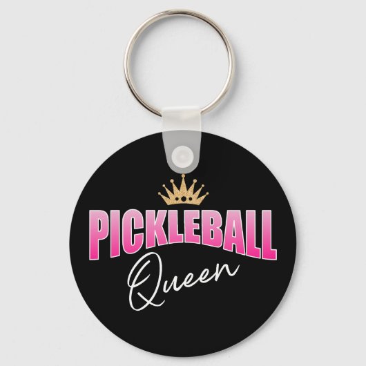 Roze en witte pickleball Queen Gold Crown Sleutelhanger (Voorkant)