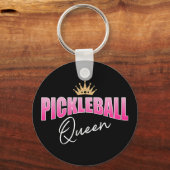 Roze en witte pickleball Queen Gold Crown Sleutelhanger (Voorkant)