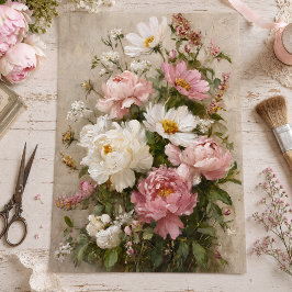Roze en Witte Pioen Boeket Decoupage in Vintage St Tissuepapier