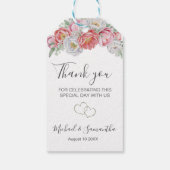 Roze en witte pioen bruiloft cadeaulabel (Achterkant)