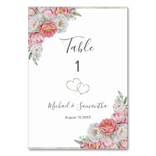 Roze en witte pioen bruiloft kaart (Voorkant)