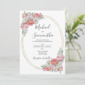 Roze en witte pioen bruiloft kaart (Staand voorkant)