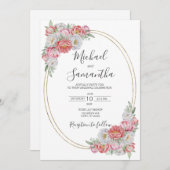 Roze en witte pioen bruiloft kaart (Voorkant / Achterkant)