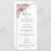 Roze en witte pioen bruiloft menu (Voorkant / Achterkant)