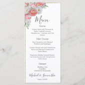 Roze en witte pioen bruiloft menu (Voorkant)