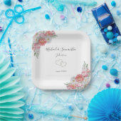 Roze en witte pioen bruiloft papieren bordje (Feest)