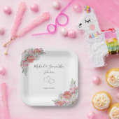 Roze en witte pioen bruiloft papieren bordje (Feest)