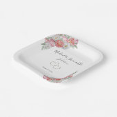 Roze en witte pioen bruiloft papieren bordje (Gebogen)