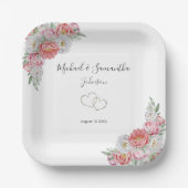 Roze en witte pioen bruiloft papieren bordje (Voorkant)