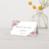 Roze en witte pioen bruiloft plaatskaartje (Voorkant)
