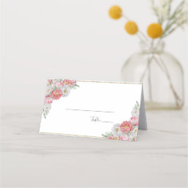 Roze en witte pioen bruiloft plaatskaartje