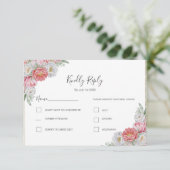 Roze en witte pioen bruiloft RSVP kaartje (Staand voorkant)