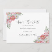 Roze en witte pioen bruiloft save the date (Voorkant)