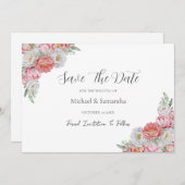 Roze en witte pioen bruiloft save the date (Voorkant / Achterkant)