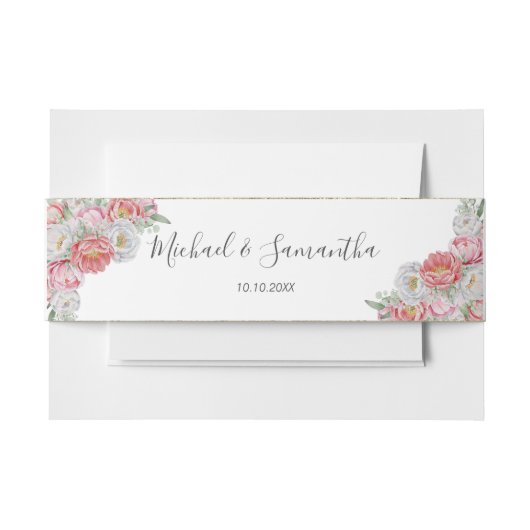 Roze en witte pioen bruiloft uitnodigingen wikkel (Voorkant Voorbeeld)