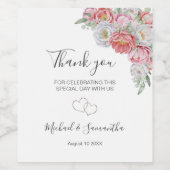 Roze en witte pioen bruiloft wijn etiket (Enkel label)