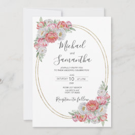 Roze en Witte Pioen Huwelijk Kaart