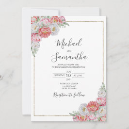 Roze en Witte Pioen Huwelijk Kaart