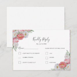 Roze en Witte Pioen Huwelijk RSVP Kaartje