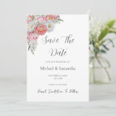 Roze en Witte Pioen Huwelijk Save The Date (Staand voorkant)