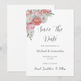 Roze en Witte Pioen Huwelijk Save The Date