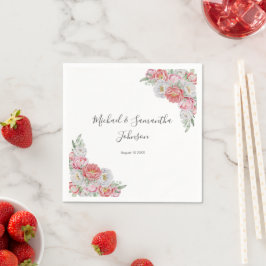 Roze en Witte Pioen Huwelijk Servet