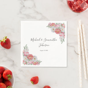 Roze en Witte Pioen Huwelijk Servet