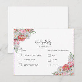 Roze en Witte Pioen Trouwen RSVP Kaartje