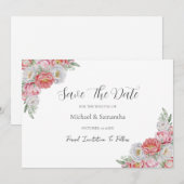 Roze en Witte Pioen Trouwen Save The Date (Voorkant / Achterkant)