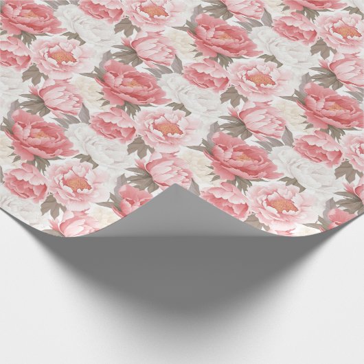 Roze en witte pioenen cadeaupapier (Hoek)