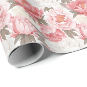 Roze en witte pioenen cadeaupapier (Rol Hoek)