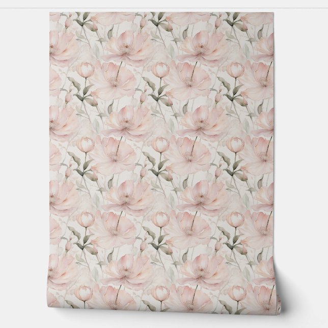  roze en witte pioenen in een rustig ontwerp behang (Afrollen)