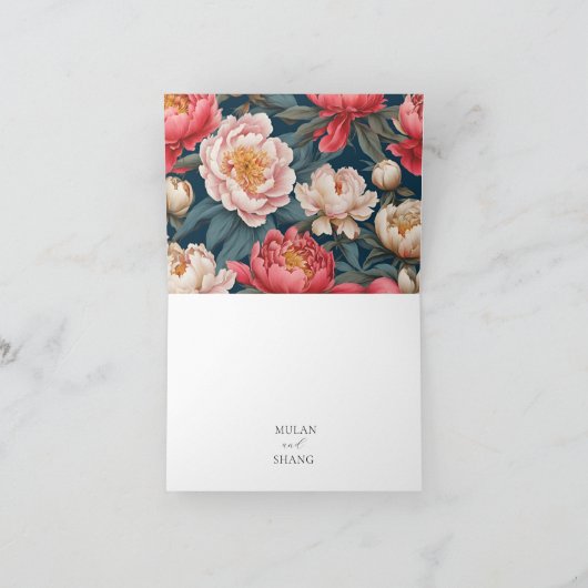 Roze en witte pioenen Oosterse bedankkaarten Bedankkaart (Binnen)