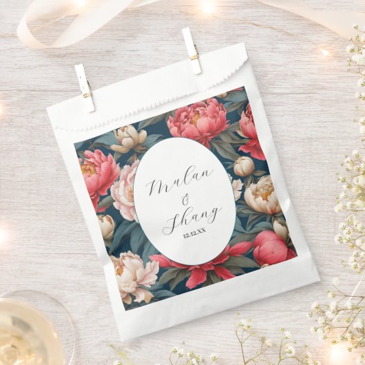 Roze en witte pioenen oosterse bruiloft bedankzakje (Geknipt)