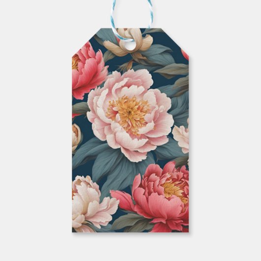 Roze en witte pioenen oosterse bruiloft cadeaulabel (Achterkant)