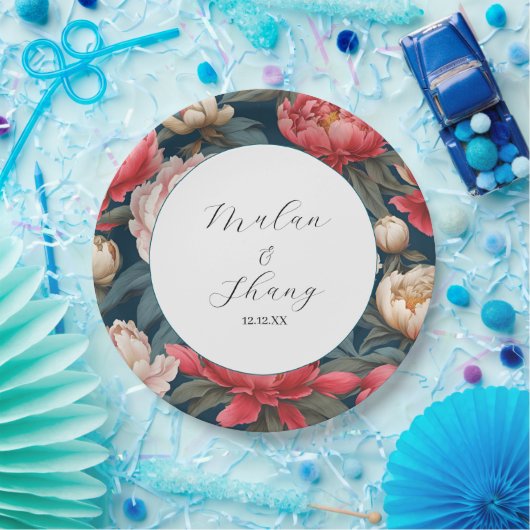 Roze en witte pioenen oosterse bruiloft papieren bordje (Feest)