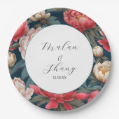 Roze en witte pioenen oosterse bruiloft papieren bordje (Voorkant)