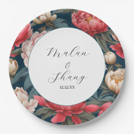 Roze en witte pioenen oosterse bruiloft papieren bordje