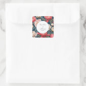 Roze en witte pioenen oosterse bruiloft vierkante sticker (Tas)