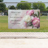 Roze en witte pioenen op kant spandoek (Insitu)