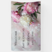 Roze en witte pioenen op kant spandoek (Verticaal)