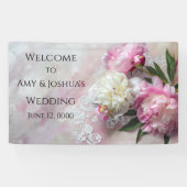 Roze en witte pioenen op kant spandoek (Horizontaal)