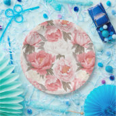 Roze en witte pioenen papieren bordje (Feest)