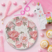 Roze en witte pioenen papieren bordje (Feest)