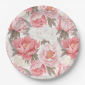 Roze en witte pioenen papieren bordje (Voorkant)