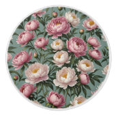 Roze en witte pioenrozen bloemen keramische knop (Voorkant)